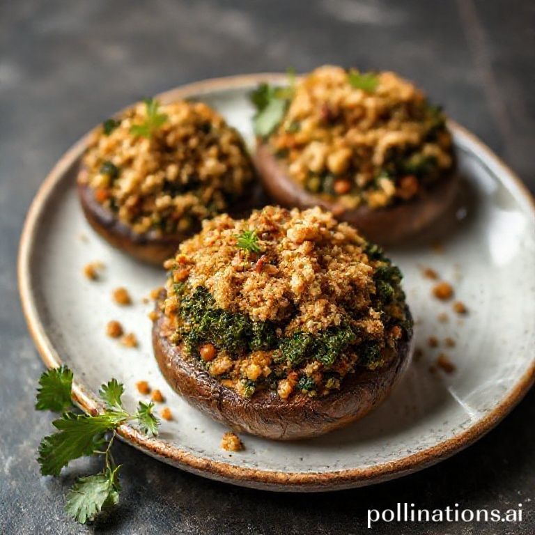 Spiced Lentil and Kale Stuffed Portobello Mushrooms with Walnut Crumble