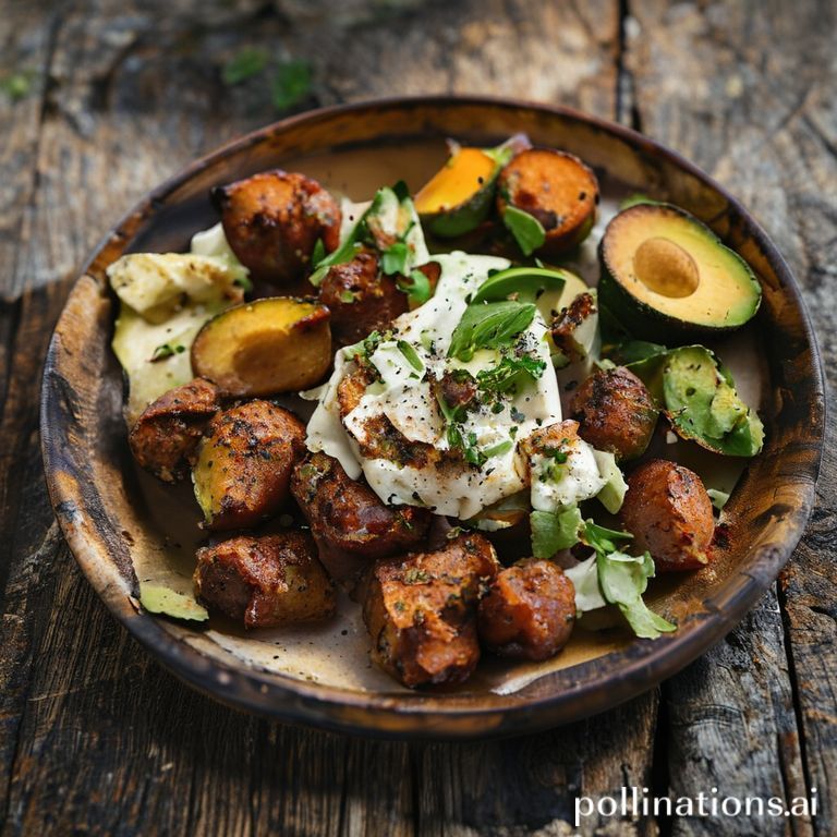 Spicy Chorizo and Sweet Potato Hash with Avocado Crema