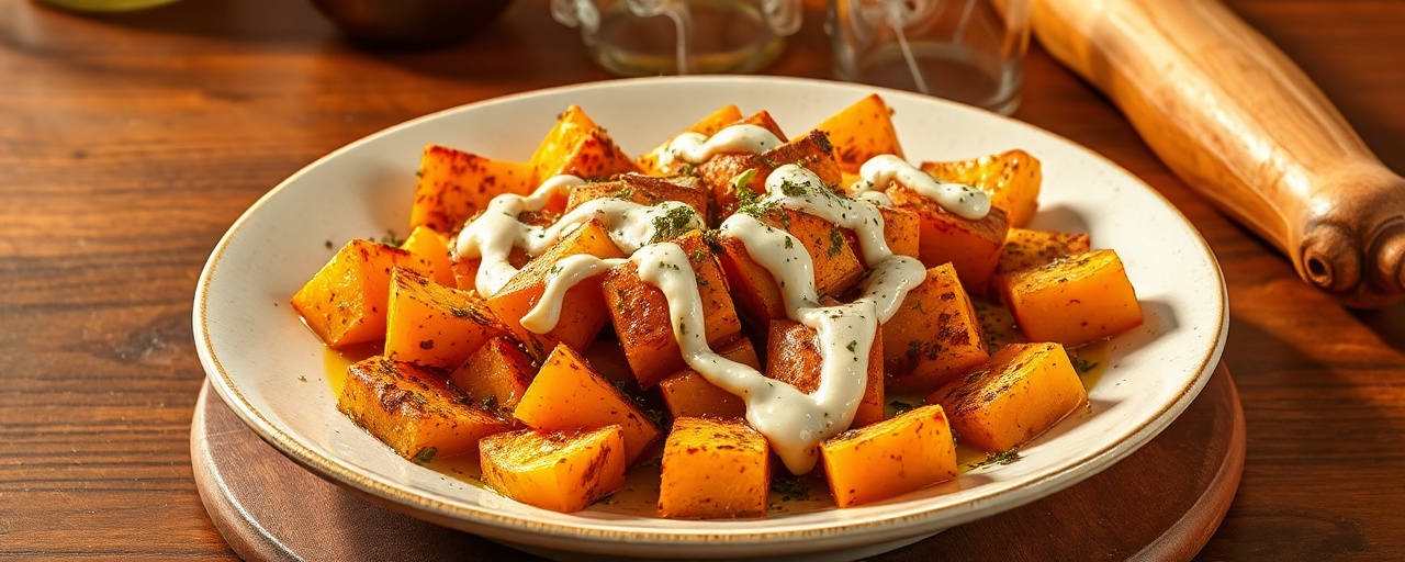 Roasted Butternut Squash with Egyptian Spices and Tangy Tahini Drizzle