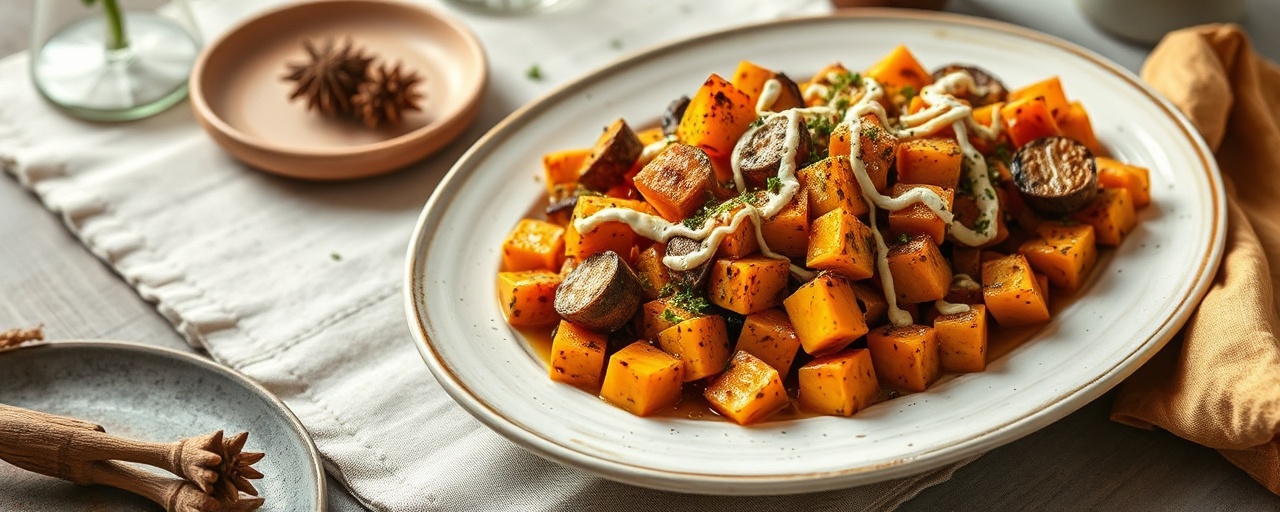 Roasted Butternut Squash with Egyptian Spices and Tangy Tahini Drizzle