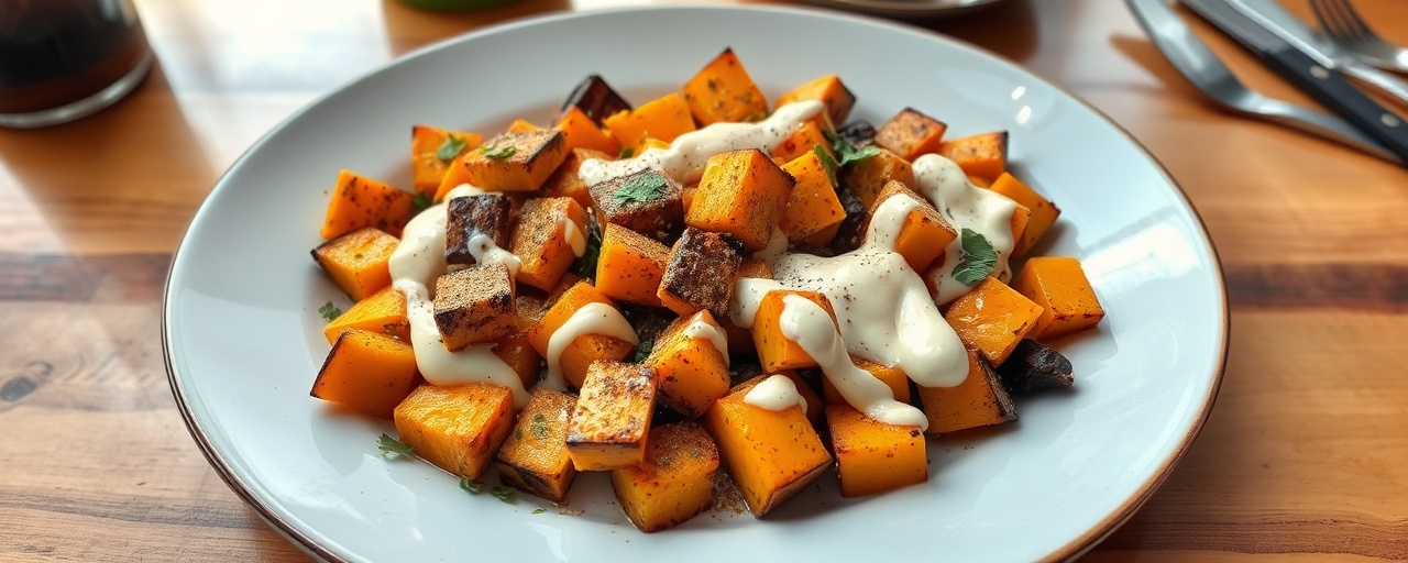Roasted Butternut Squash with Egyptian Spices and Tangy Tahini Drizzle