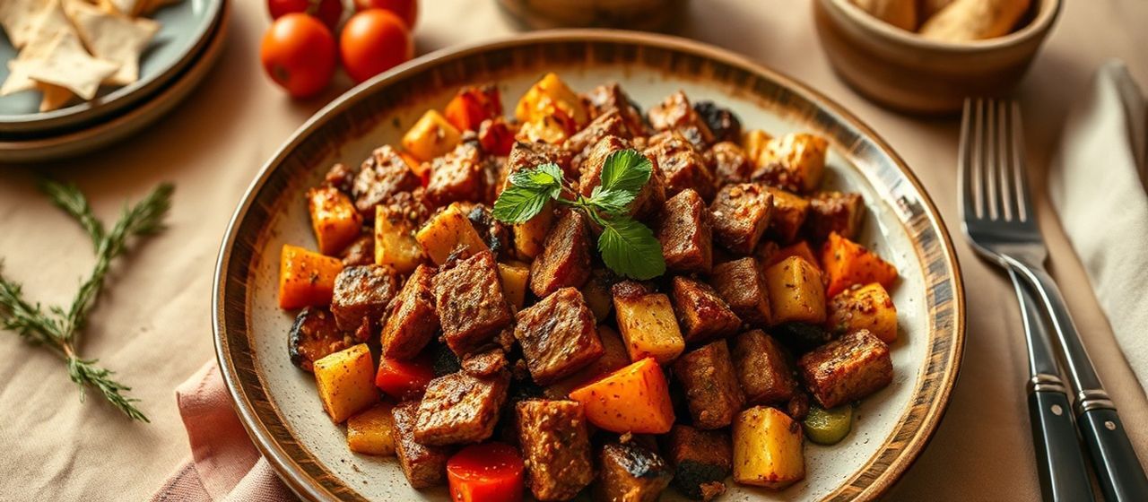 Roasted Cajun Tempeh with Trinity Vegetables