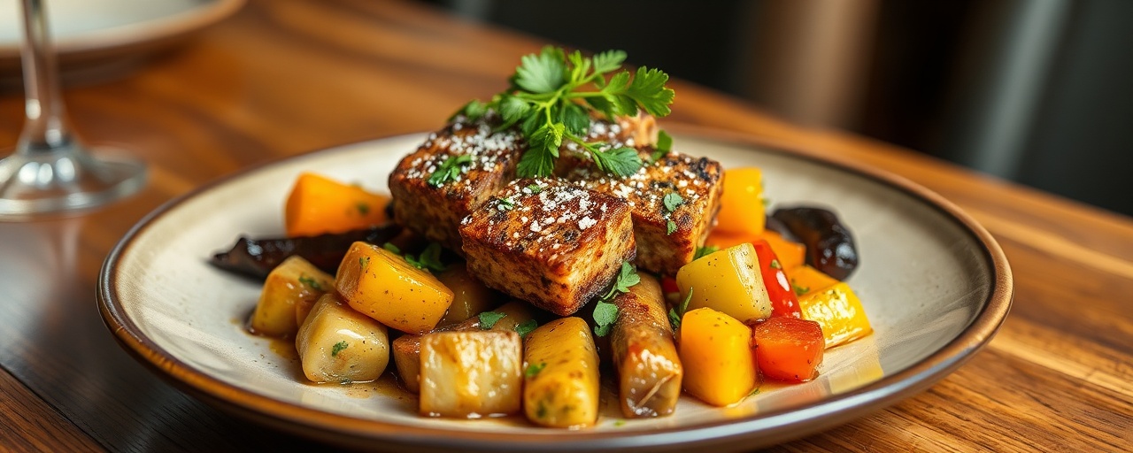 Roasted Cajun Tempeh with Trinity Vegetables