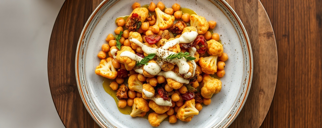 Roasted Cauliflower & Chickpea Medley with Za'atar Tahini Drizzle