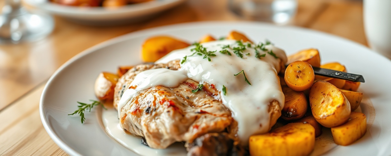 Roasted Chicken and Plantains with Paprika-Sour Cream Glaze