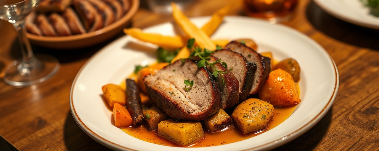 Roasted Harissa-Glazed Pork Tenderloin with Root Vegetables