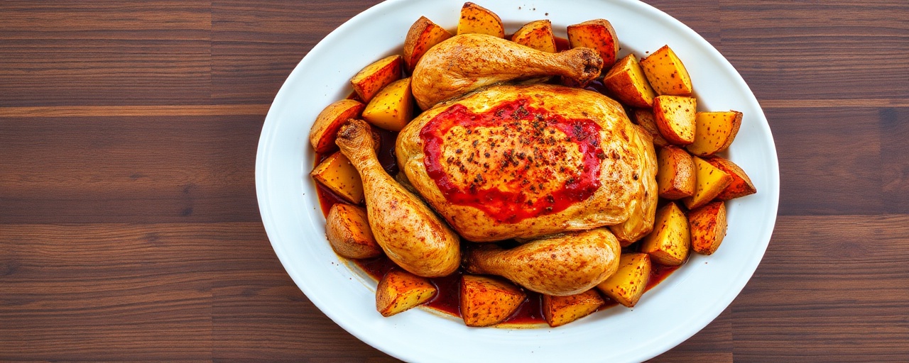Roasted Lebanese Chicken with Gochujang-Spiced Marinade and Sumac Potatoes