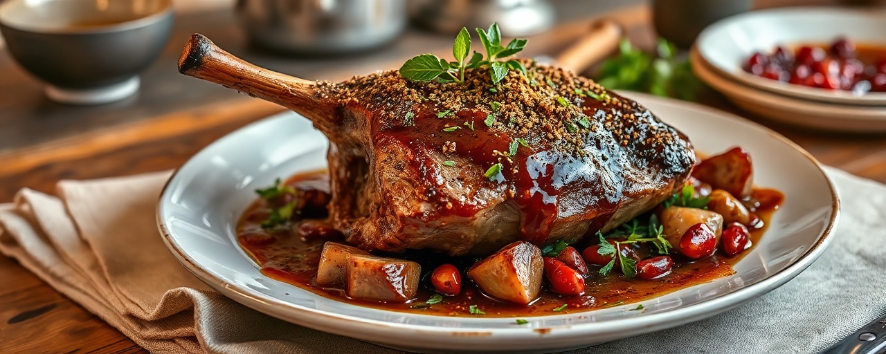 Roasted Moroccan Lamb Shoulder with Pomegranate-Mint Glaze