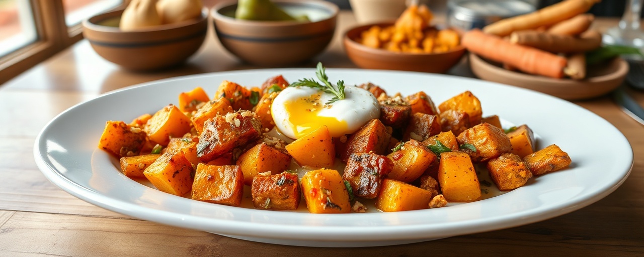 Roasted Sri Lankan Spiced Sweet Potato with Coconut Sambol
