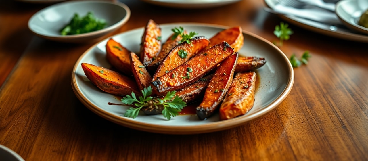 Roasted Sweet Potato Wedges with Chakalaka Spice Glaze