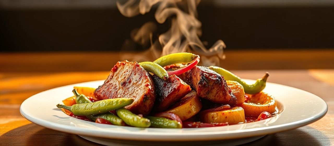 Rocoto-Glazed Pork with Flash-Fried Plantains