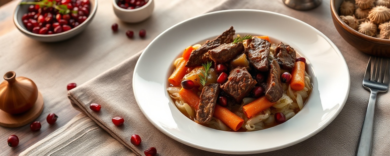 Russian Braised Beef with Pomegranate and Cranberry