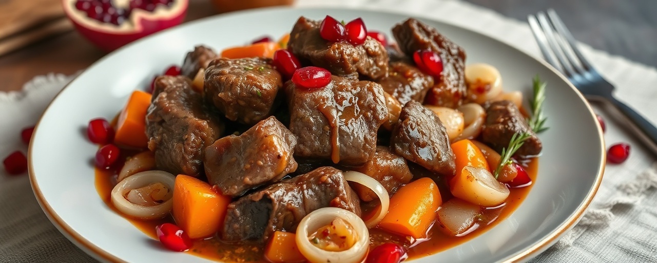 Russian Braised Beef with Pomegranate and Cranberry