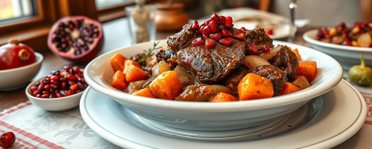 Russian Braised Beef with Pomegranate and Cranberry