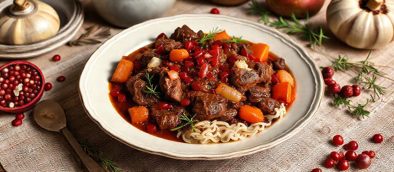 Russian Braised Beef with Pomegranate and Cranberry