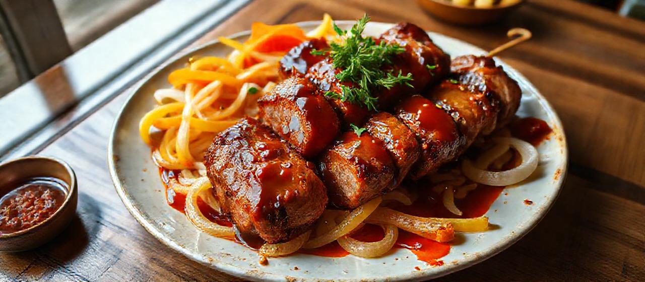 Russian Gochujang-Kvass Glazed Pork Shashlik