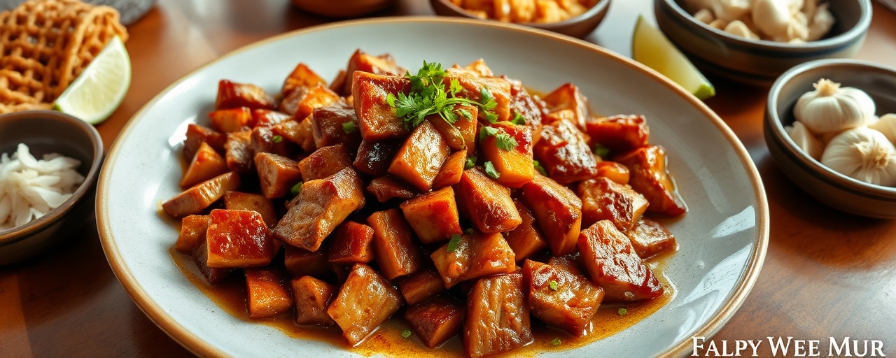 Sach Chrouk Cha K’nyei Kape (Wok-Tossed Caramelized Pork Belly with Ginger & Kaffir Lime)