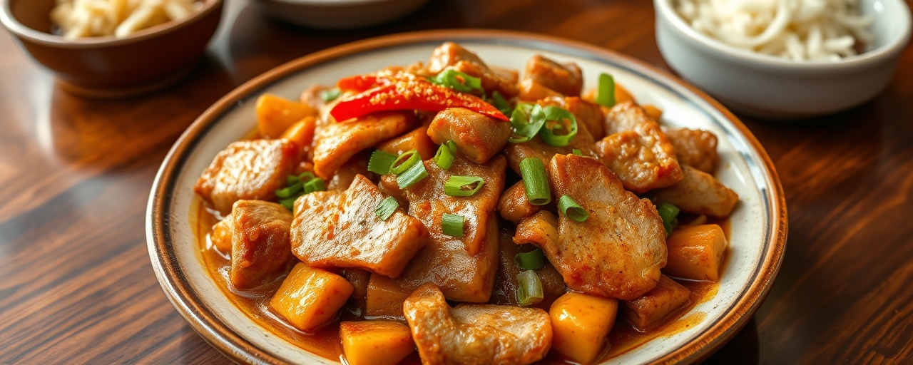 Sach Chrouk Kroeung Chien Gochujang (Spicy Lemongrass Pork Stir-Fry)