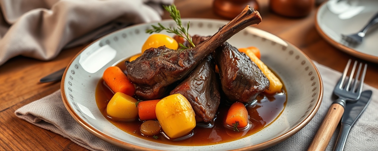 Saffron-Braised Lamb Shanks with Apple and Root Vegetables