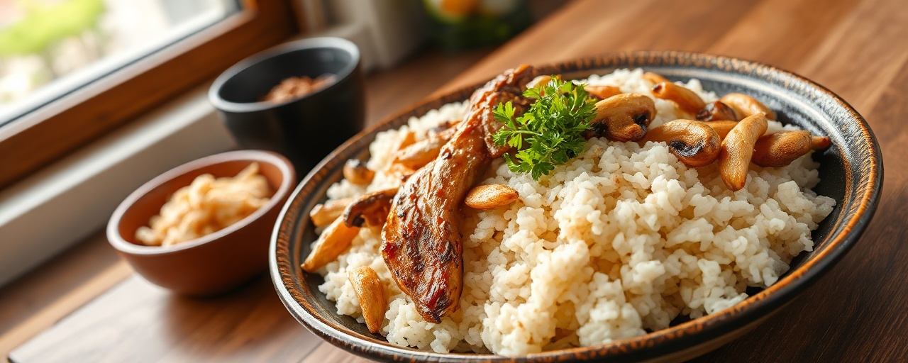 Saffron Chicken and Mushroom Takikomi Gohan