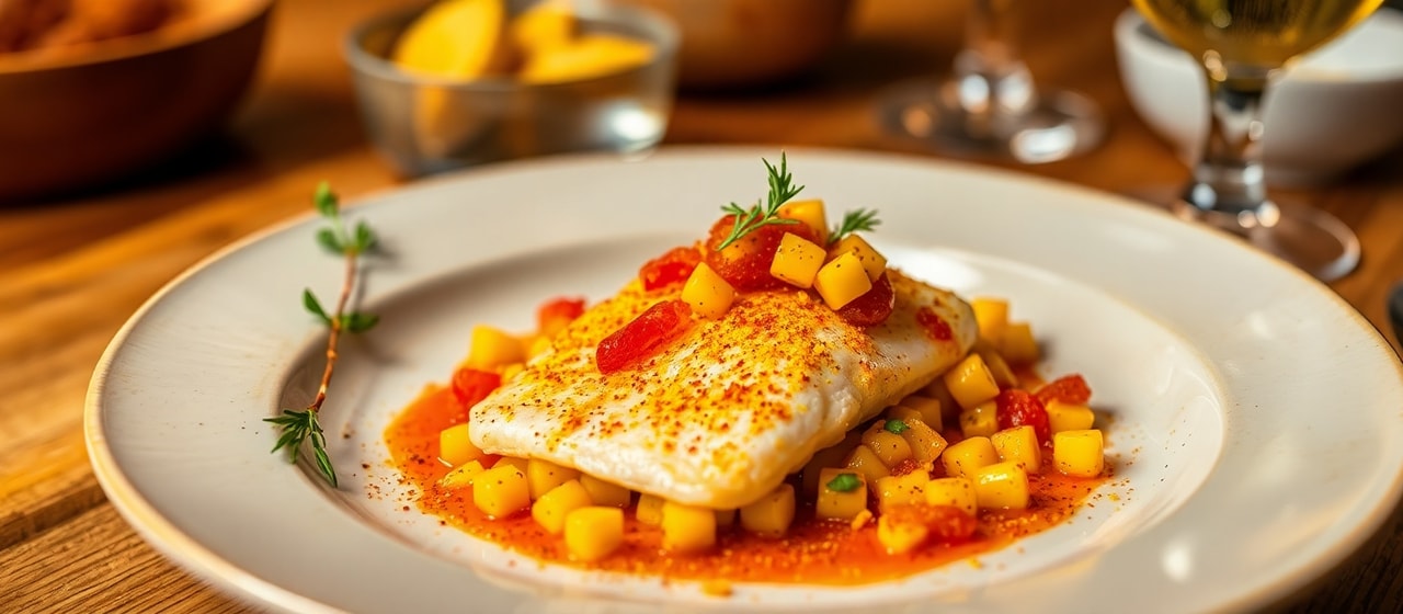 Saffron-Dusted Kingklip with Piri-Piri Corn Relish