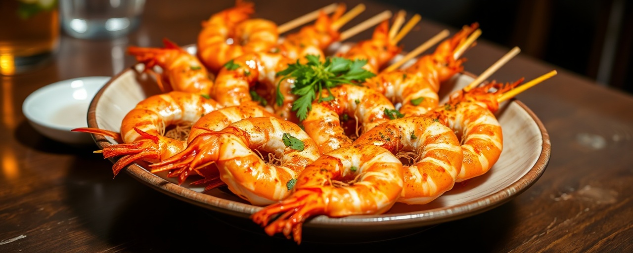 Saffron Fire-Roasted Lemongrass Prawn Skewers
