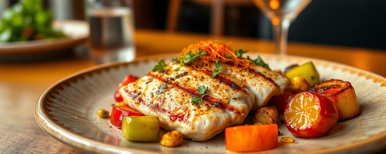 Saffron-Infused Grilled Chicken Tawook with Charred Sumac Vegetables