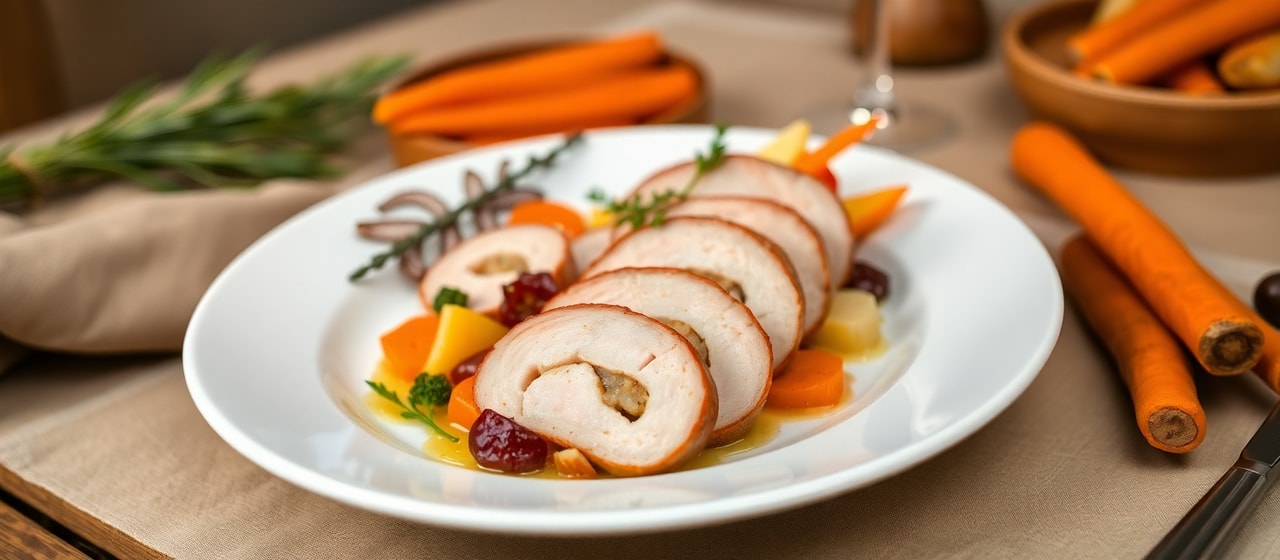 Saffron-infused Pork Loin Roulades with Root Vegetables