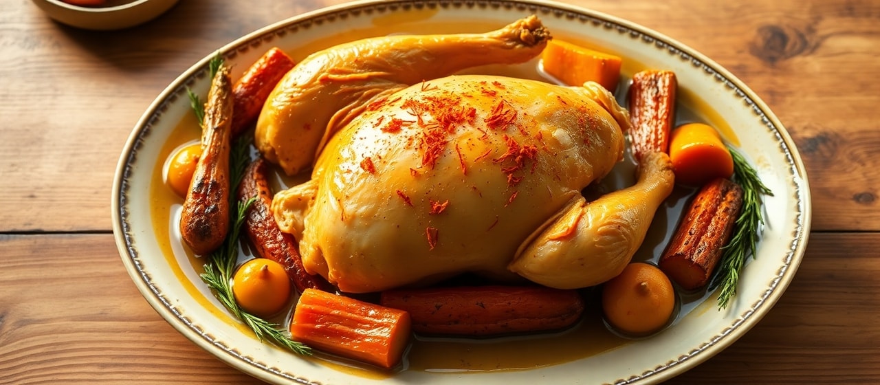 Saffron-Kissed Roasted Chicken with Root Vegetables