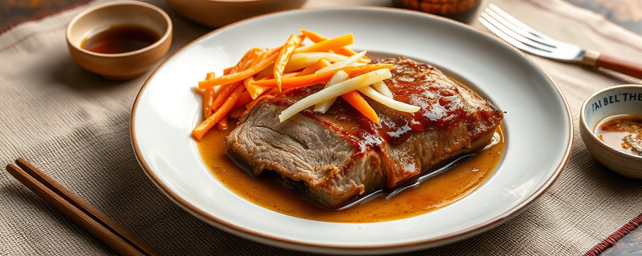 Saffron Lemongrass Sous-Vide Pork Belly with Pickled Daikon & Carrot