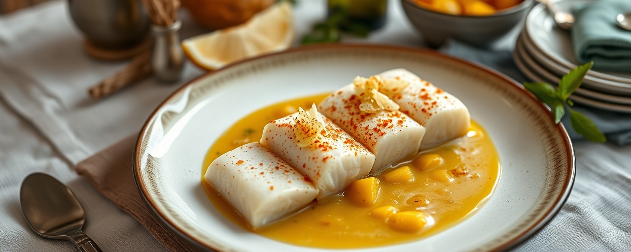 Saffron-Pineapple Sous-Vide Mahi-Mahi with Coconut Taro Puree