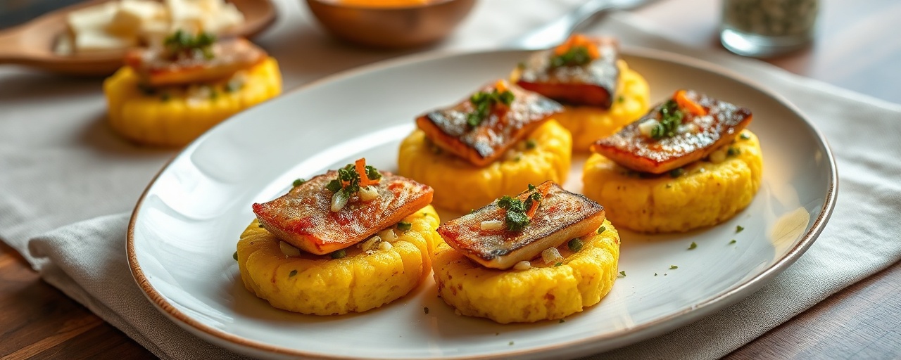 Saffron Polenta Crostini with Flash-Fried Sardine Fillets and Caper Gremolata