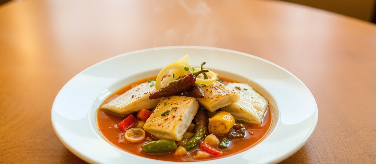 Samak Makboul bi Shrubat al Chipotle (Poached Fish in Smoky Pepper Broth)