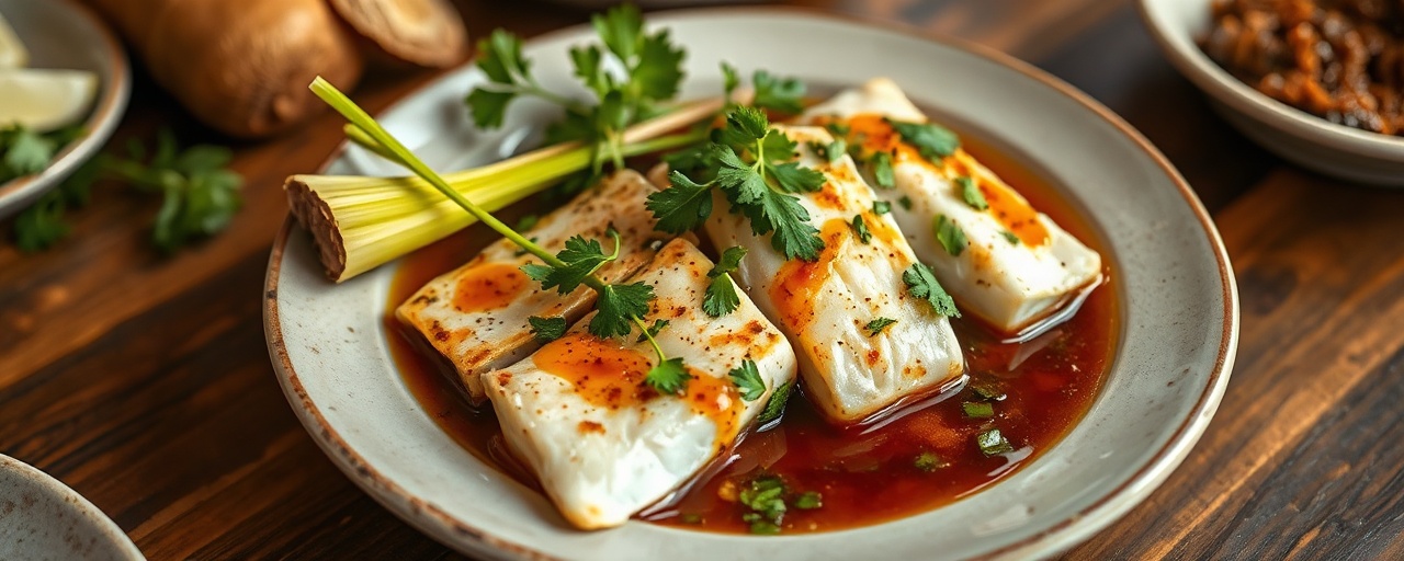 Samak Makli Bil-Lemongrass wa Kharoub (Pan-Seared Fish with Lemongrass and Carob Glaze)