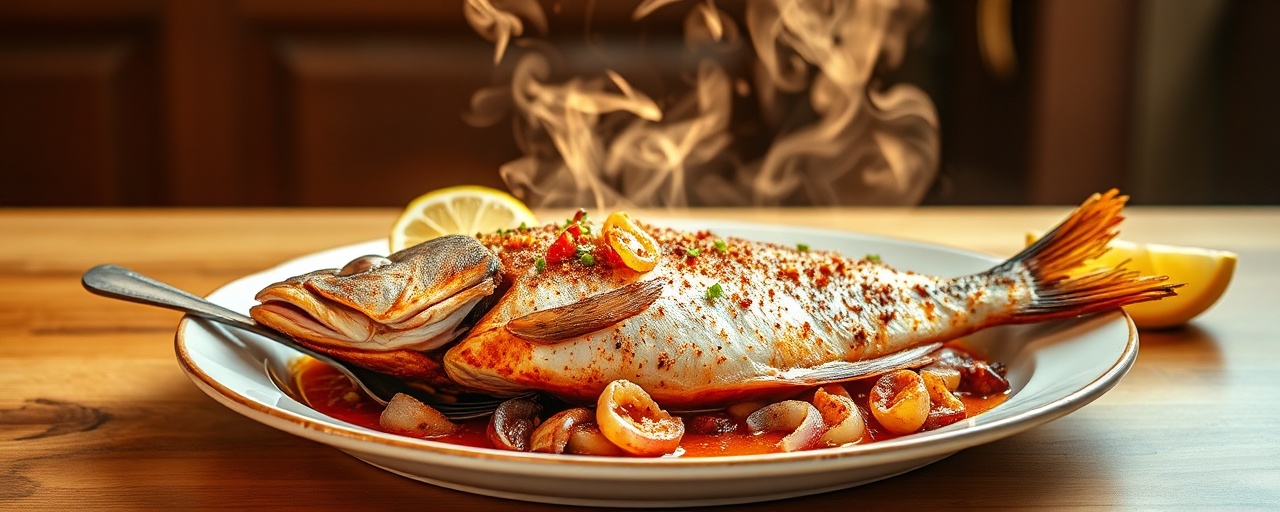 Samak Mashwi bil Harissa ma' Salatet Sumac (Grilled Harissa Fish with Sumac Onion)
