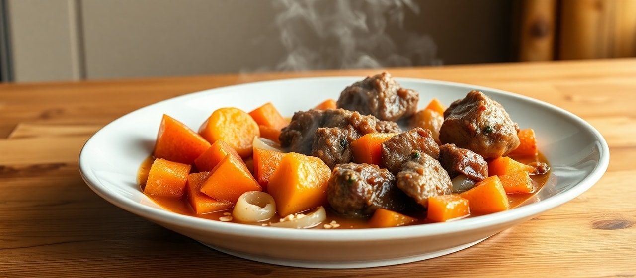 Scottish Sweet Potato and Lamb Stew with Oat Skirlie