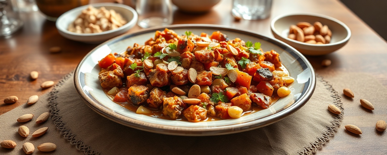 Seitan and Apricot Tagine with Toasted Almonds