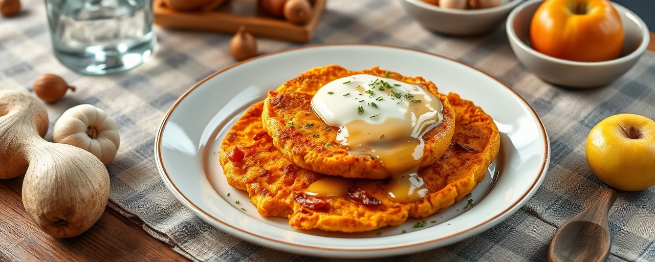Süßkartoffelküchlein mit Apfelmus (Deep-fried Sweet Potato Fritters with Apple Sauce)