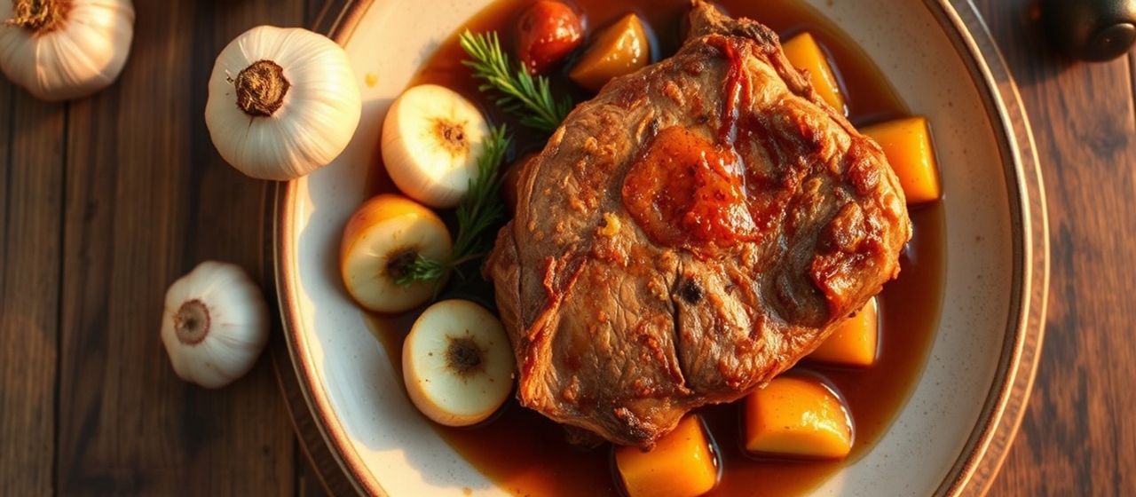Slow-Braised German Pork Shoulder with Apple and Galangal