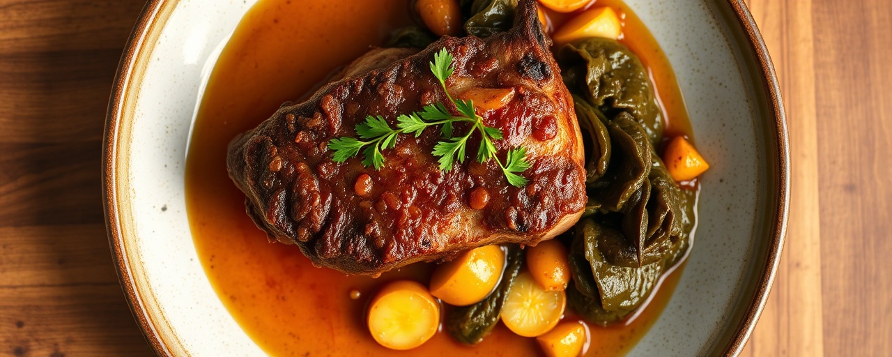 Slow-Braised Tamarind Pork Shoulder with Stewed Collard Greens