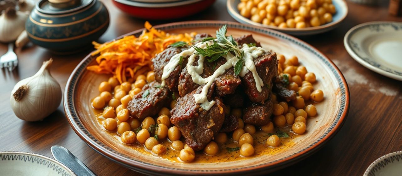 Slow-Cooked Lebanese Lamb and Chickpea Tagine with Tahini Drizzle