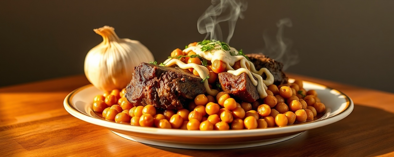 Slow-Cooked Lebanese Lamb and Chickpea Tagine with Tahini Drizzle
