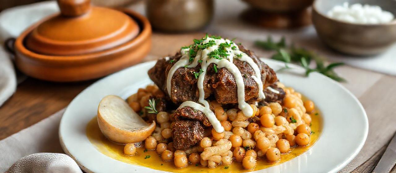 Slow-Cooked Lebanese Lamb and Chickpea Tagine with Tahini Drizzle