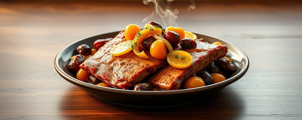 Slow-Cooked Moroccan Pork Belly with Apricots and Dates