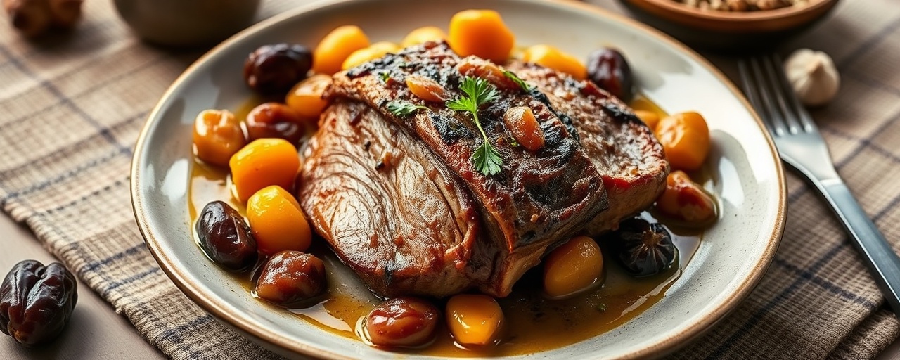 Slow-Cooked Moroccan Pork Belly with Apricots and Dates