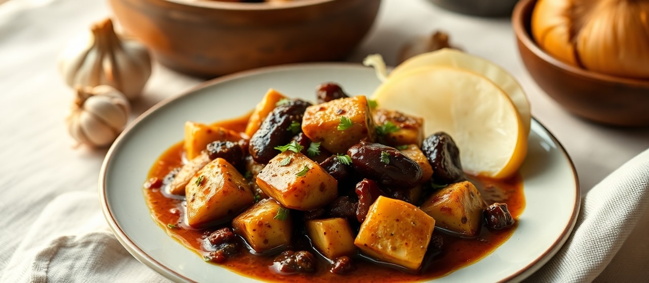 Slow-Cooked Tofu and Date Molasses Stew with Warm Spices