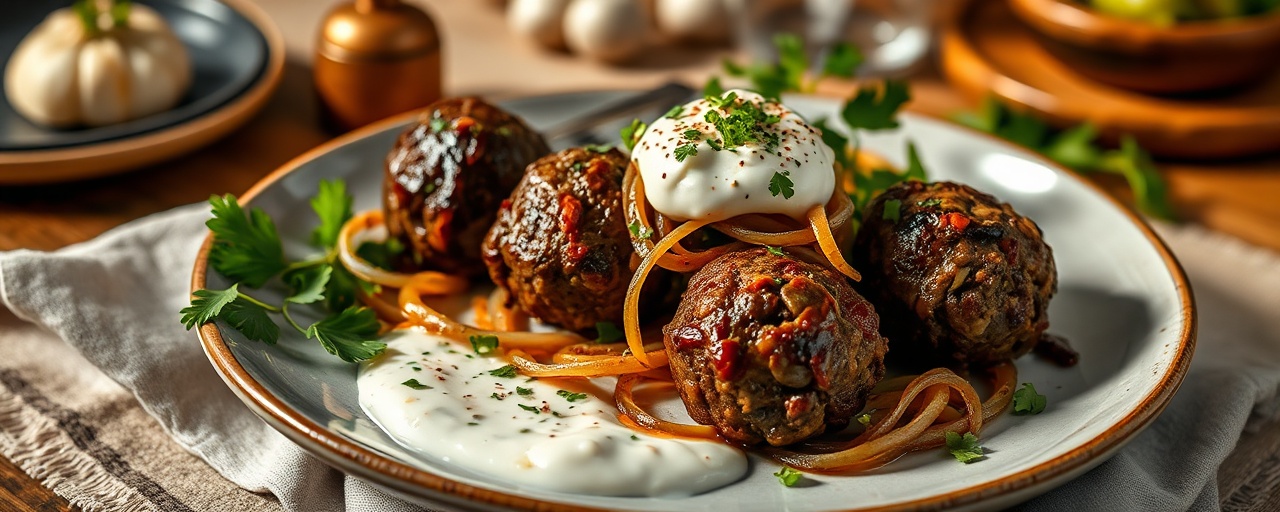 Smoked Chipotle Lamb Kofta with Sumac Onions and Tahini Yogurt Sauce