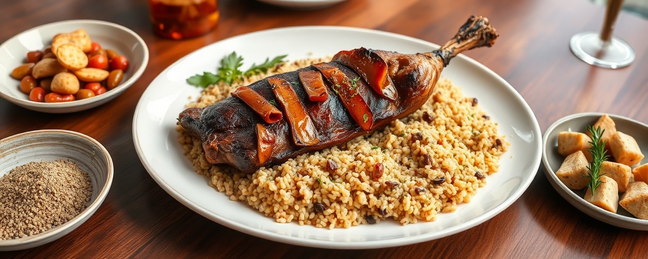 Smoked Egyptian Duck with Aromatic Freekeh Pilaf and Date Glaze