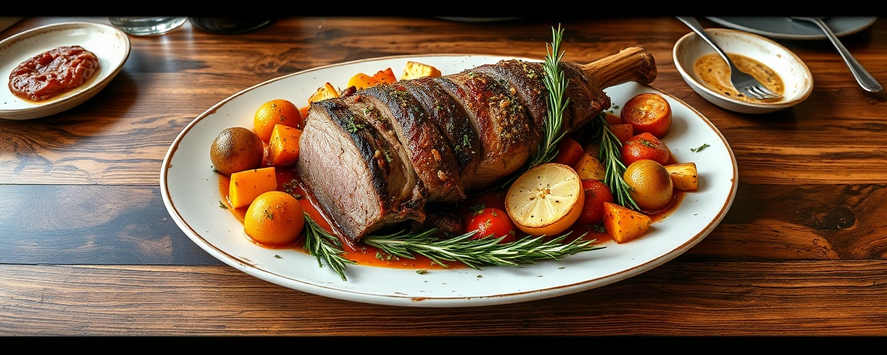 Smoked Harissa Lamb Shoulder with Citrus & Herb Roasted Vegetables