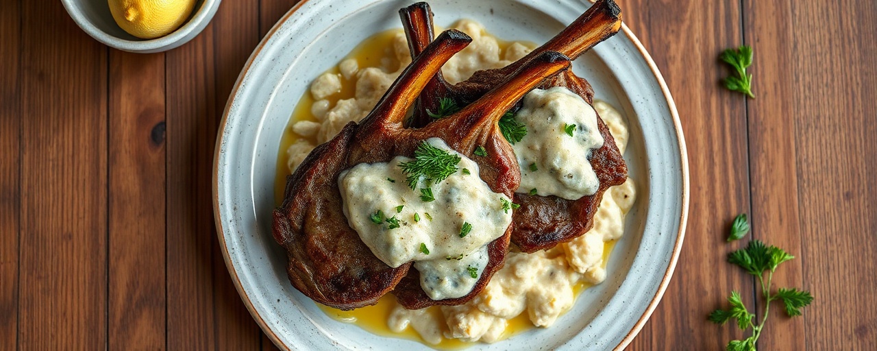 Smoked Lamb Chops with Aegean Coconut Glaze and Creamy Fava